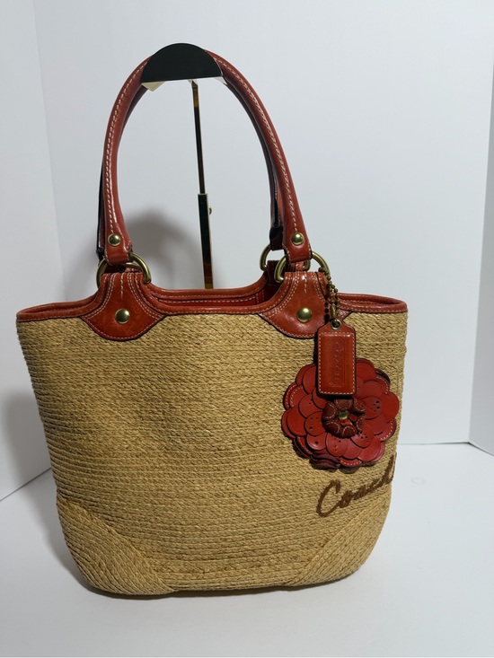 Coach Handbags - Coach Tote with Brown Leather Trim and Floral Charm 2008